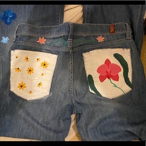 Floral painted jeans